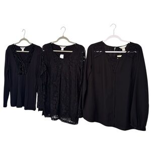 NWT Christopher & Banks, Women’s Medium, Long Sleeve Tops - Black, Set of 3